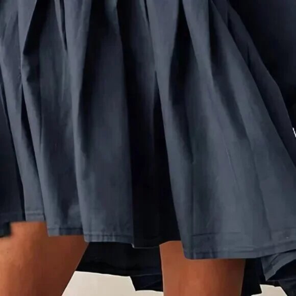 Long Sleeve Pleated Hem Sweater Dress Muted Navy Blue - Picture 5 of 5